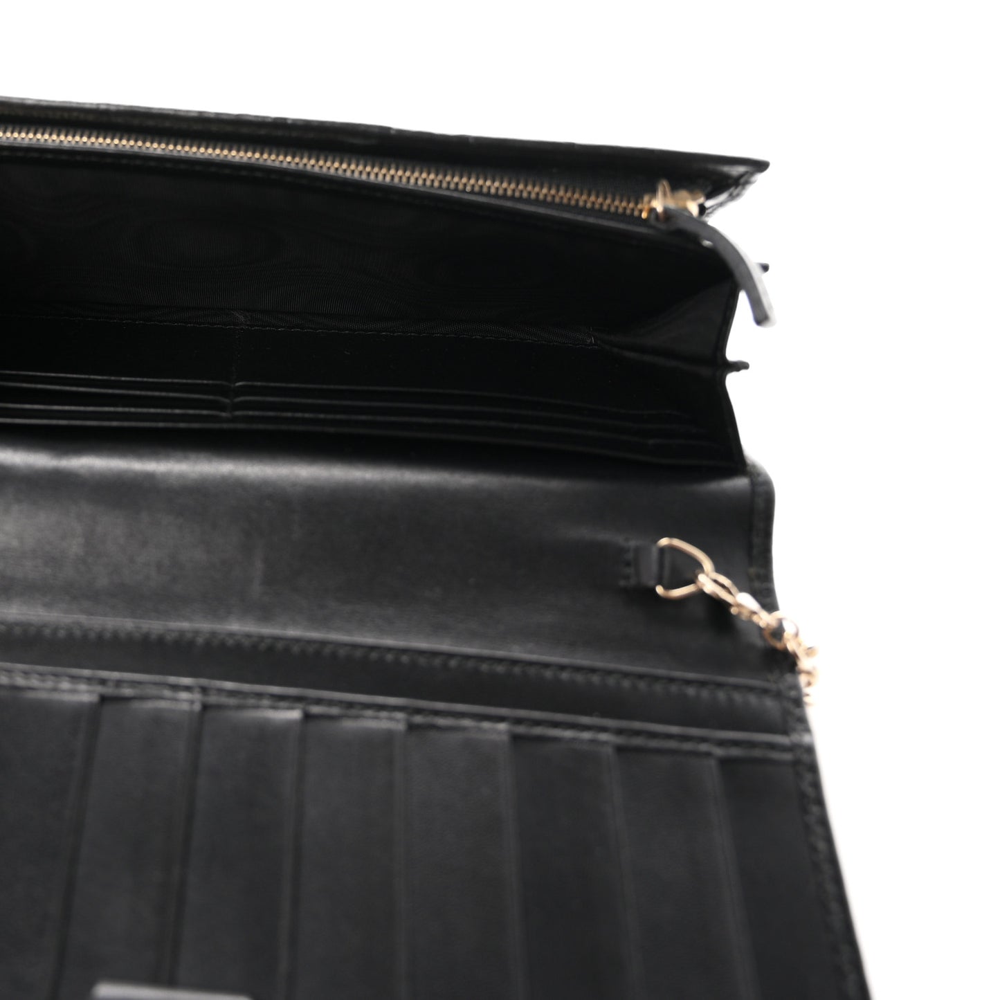 Guccissima Margaux Calfskin Metal Bar Chain Wallet Black
