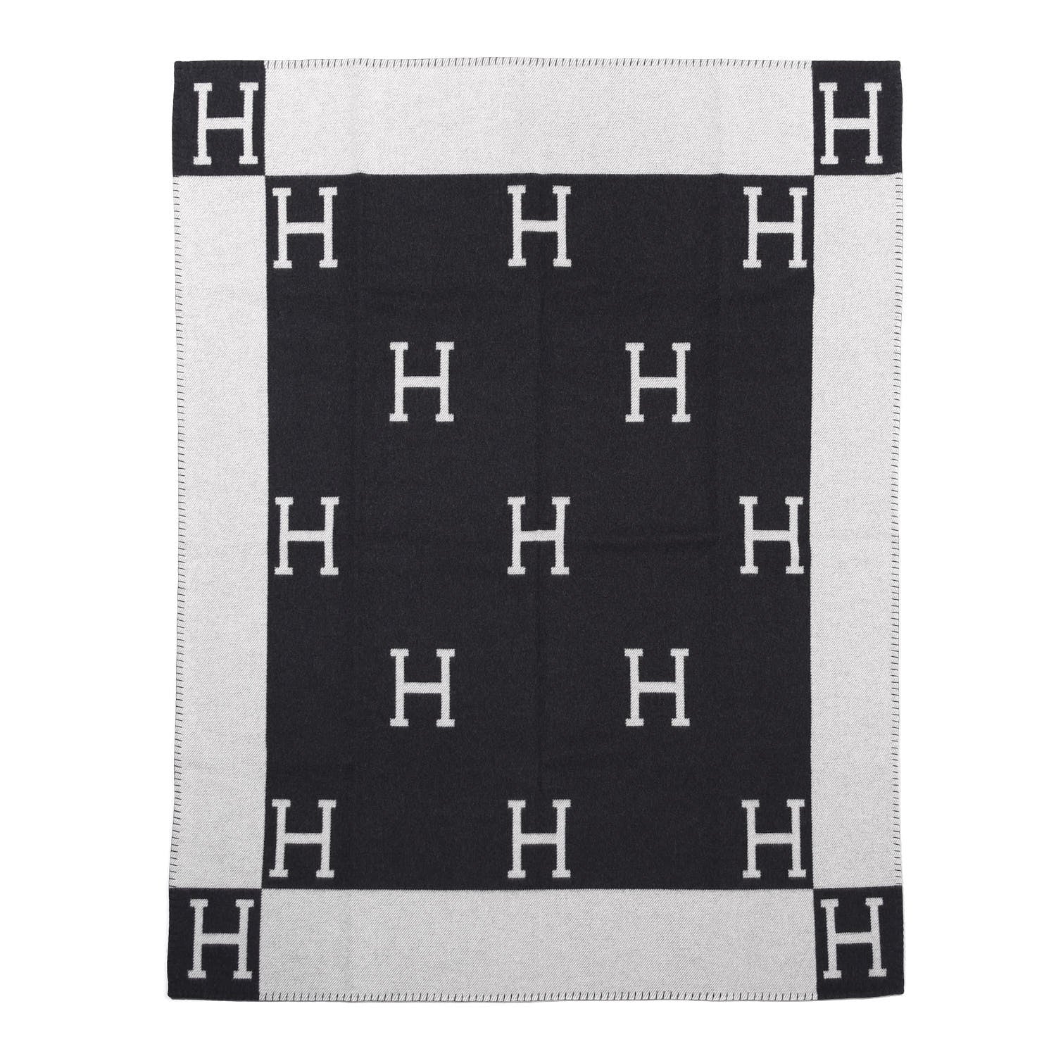 Hermes Wool Cashmere Avalon Blanket Ecru Gris Fonce 1 of 3