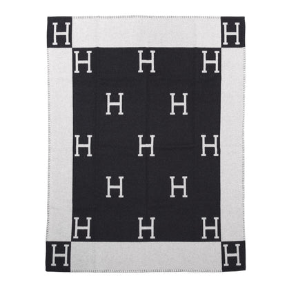 Hermes Wool Cashmere Avalon Blanket Ecru Gris Fonce 1 of 3