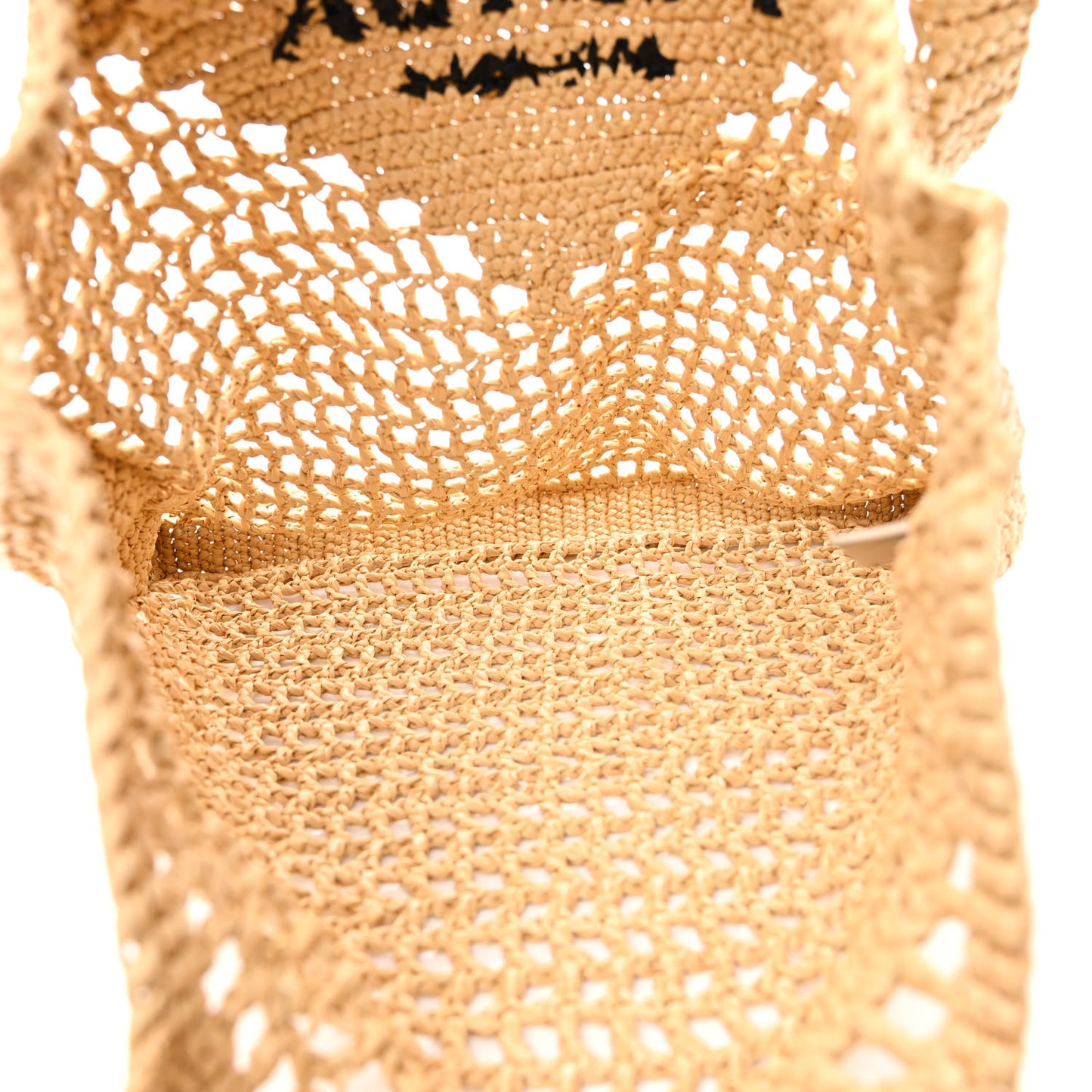 Yarn Raffia Effect Crochet Logo Embroidered Tote Bag Naturale