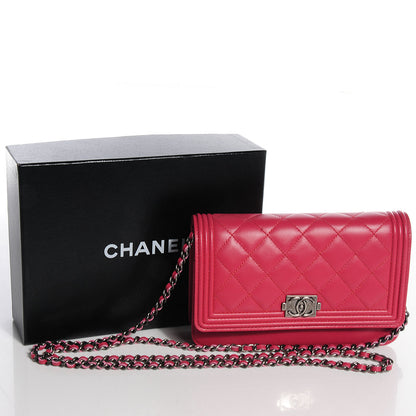 Chanel Lambskin Wallet on Chain Boy WOC Dark Pink 5 of 9