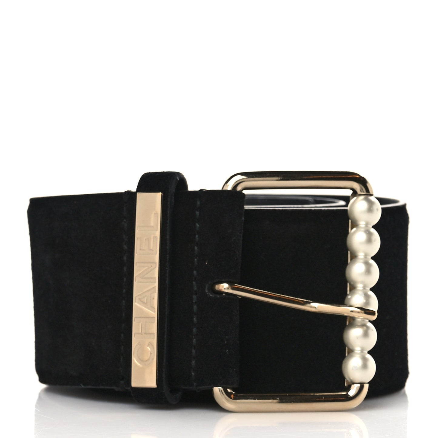 Suede Pearl Logo Chain Belt 80 32 Black