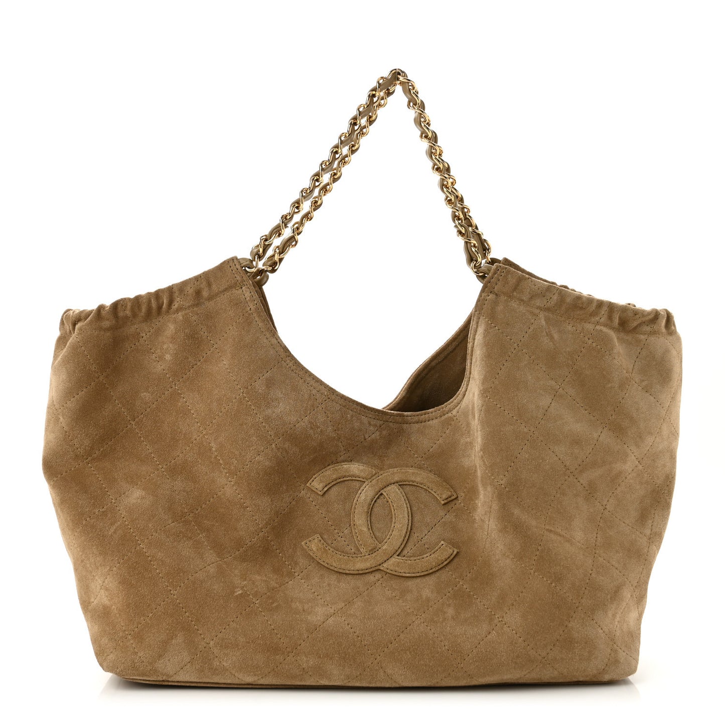 Suede Quilted Neo Cabas Small Shopping Tote Dark Beige