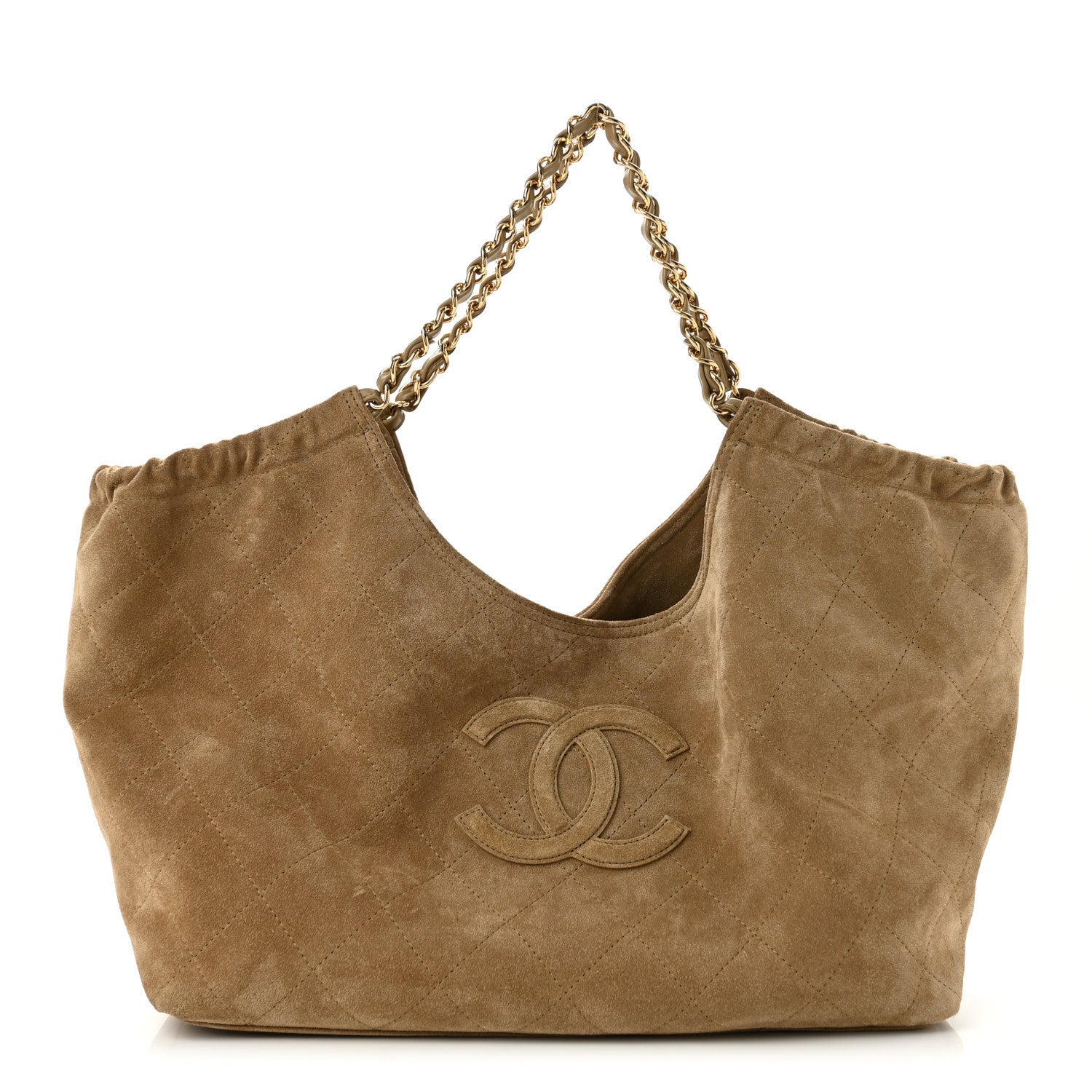 Chanel Suede Quilted Neo Cabas Small Shopping Tote Dark Beige 1 of 13