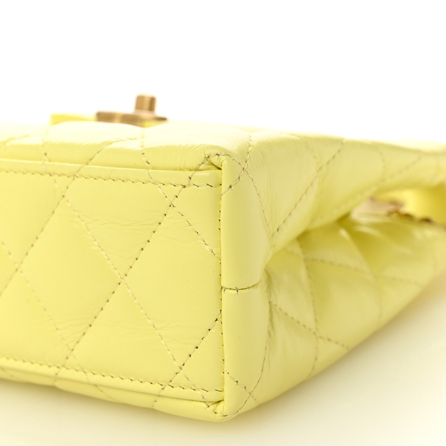 Chanel Shiny Aged Calfskin Quilted Nano Kelly Shopper Light Yellow 10 of 11