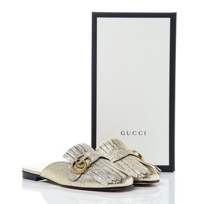 Gucci Galassia Womens GG Marmont Fringe Slippers 38 Platino 8 of 8