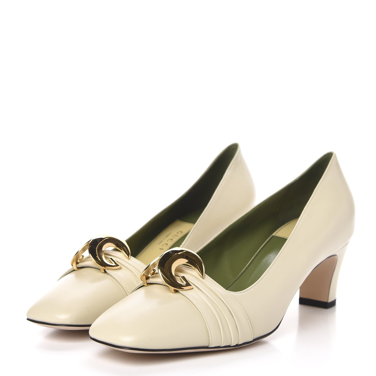 Gucci Malaga Kid Half Moon GG Square Toe Pumps 41.5 White 3 of 9