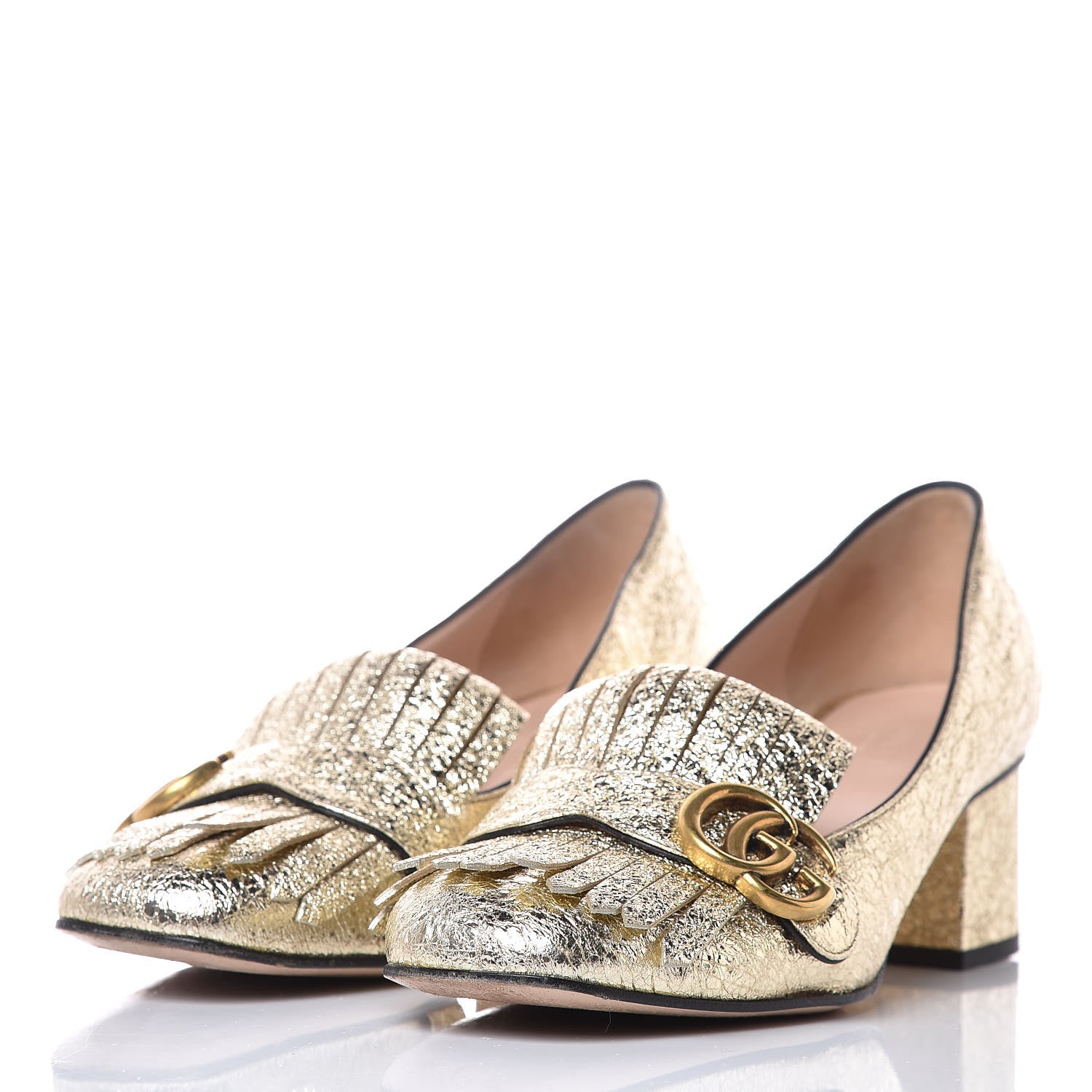Gucci Galassia GG Marmont Fringe 50mm Loafer Pumps 38.5 Platino 3 of 10