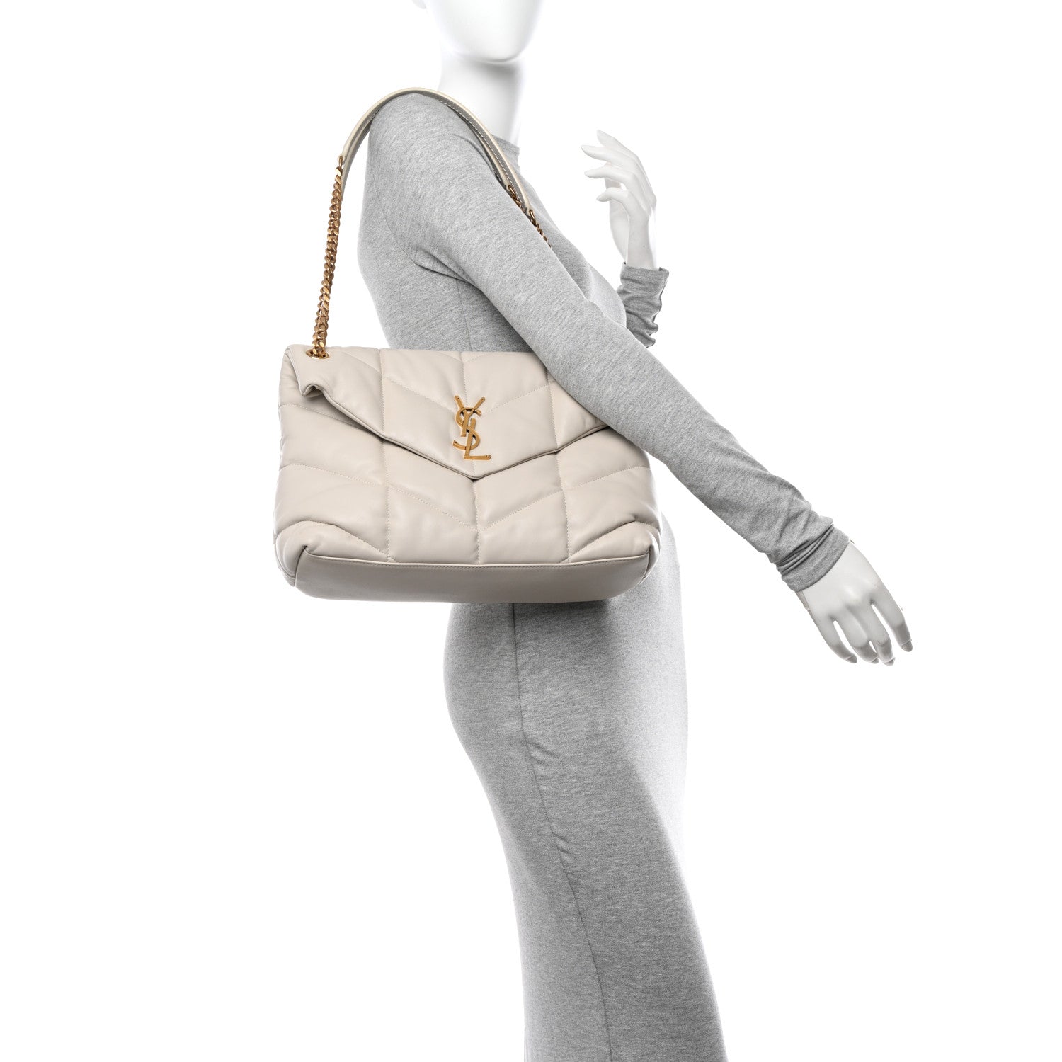 Saint Laurent Lambskin Quilted Medium Loulou Puffer Monogram Chain Satchel 2 of 10