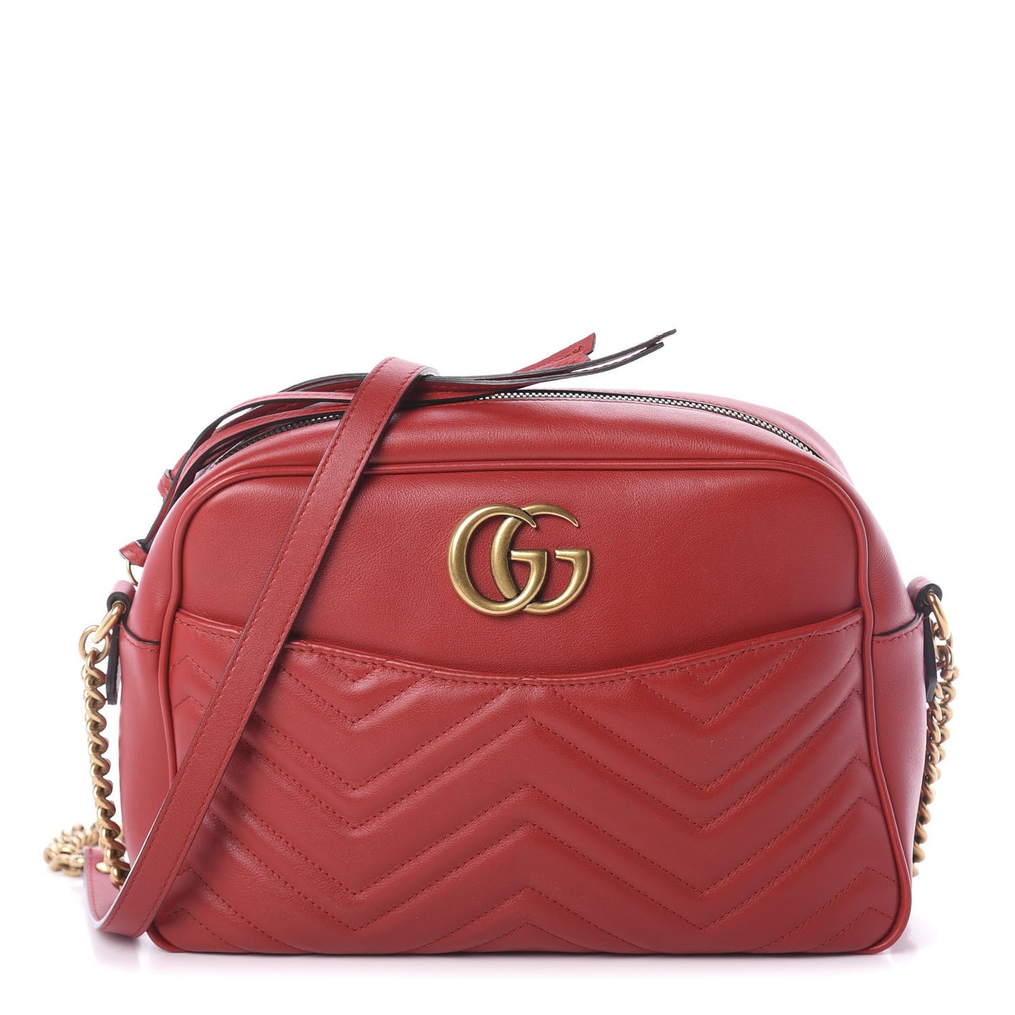Calfskin Matelasse Medium GG Marmont Chain Shoulder Bag Hibiscus Red