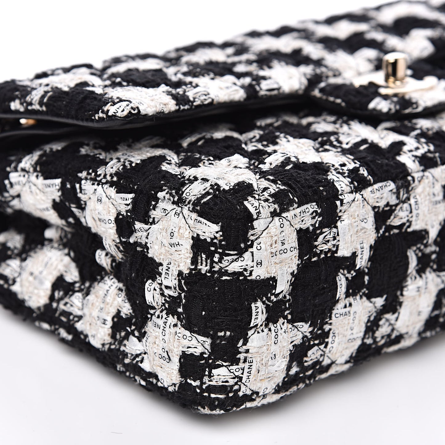 Tweed Quilted Medium Double Flap Black Ecru White