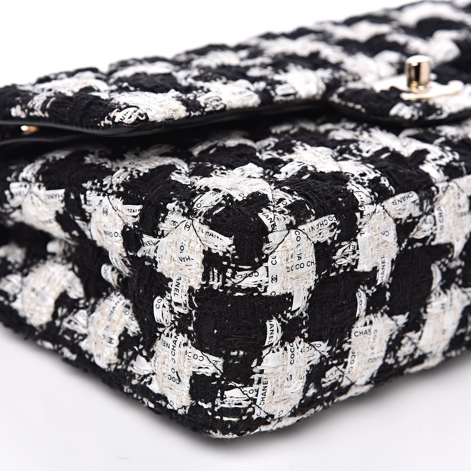 Chanel Tweed Quilted Medium Double Flap Black Ecru White 8 of 11
