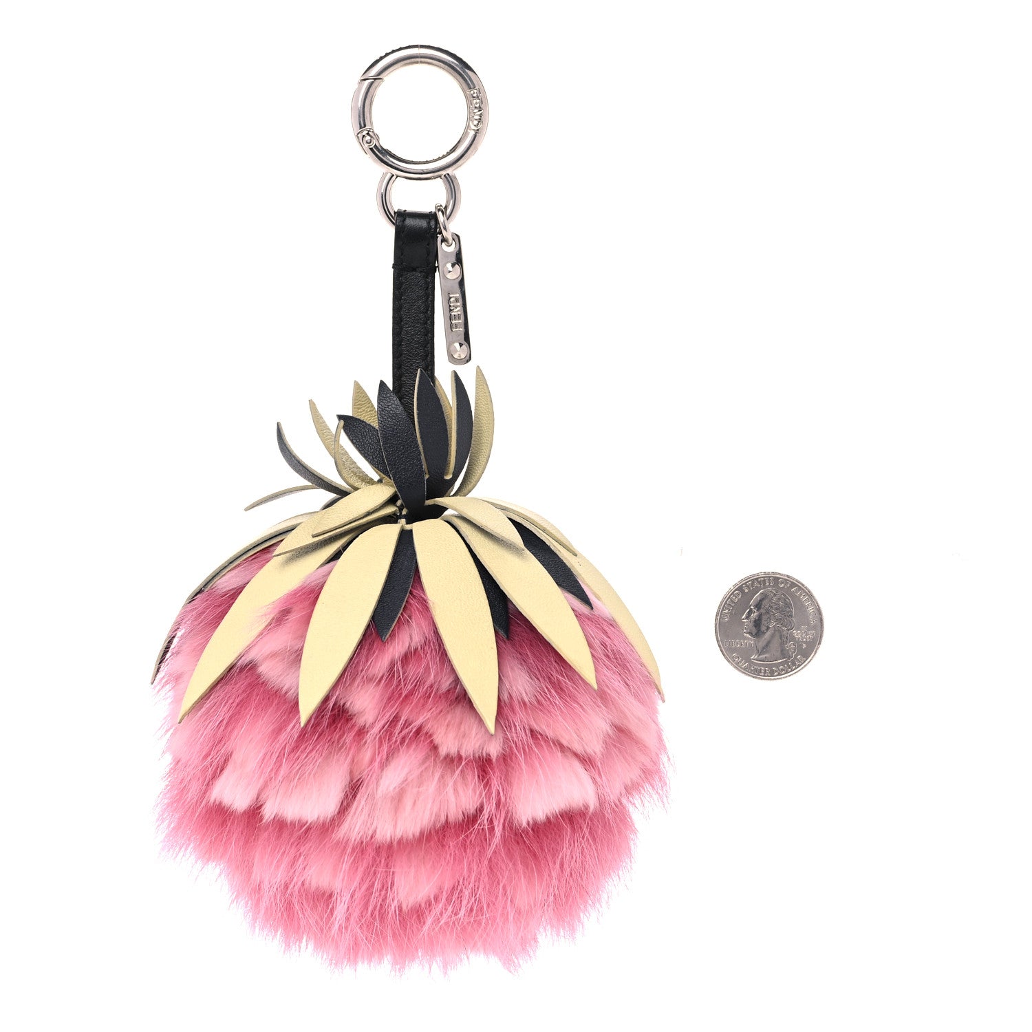 Fendi Fox Rabbit Fur Nappa Pineapple Bag Charm Rosa Scuro Banana Multicolor 2 of 7