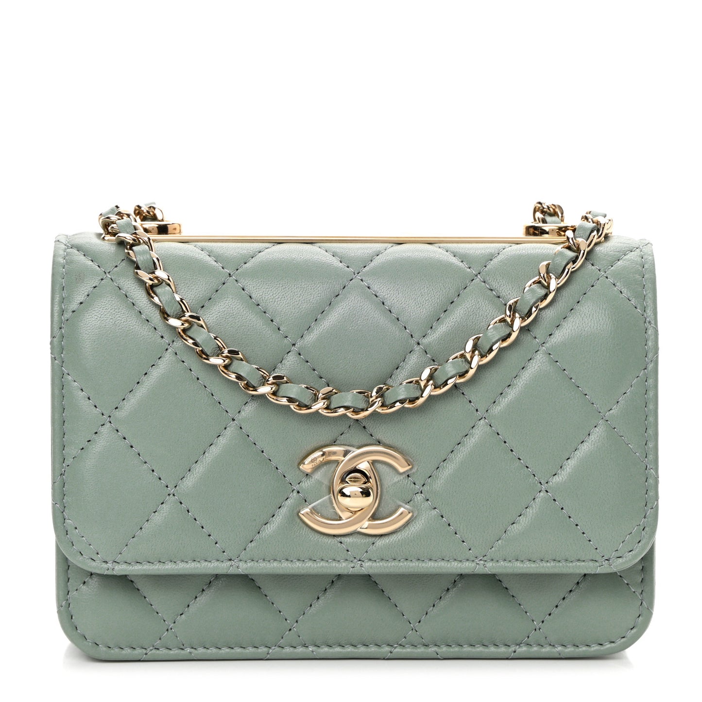 Lambskin Quilted Mini Trendy CC Wallet On Chain WOC Grey