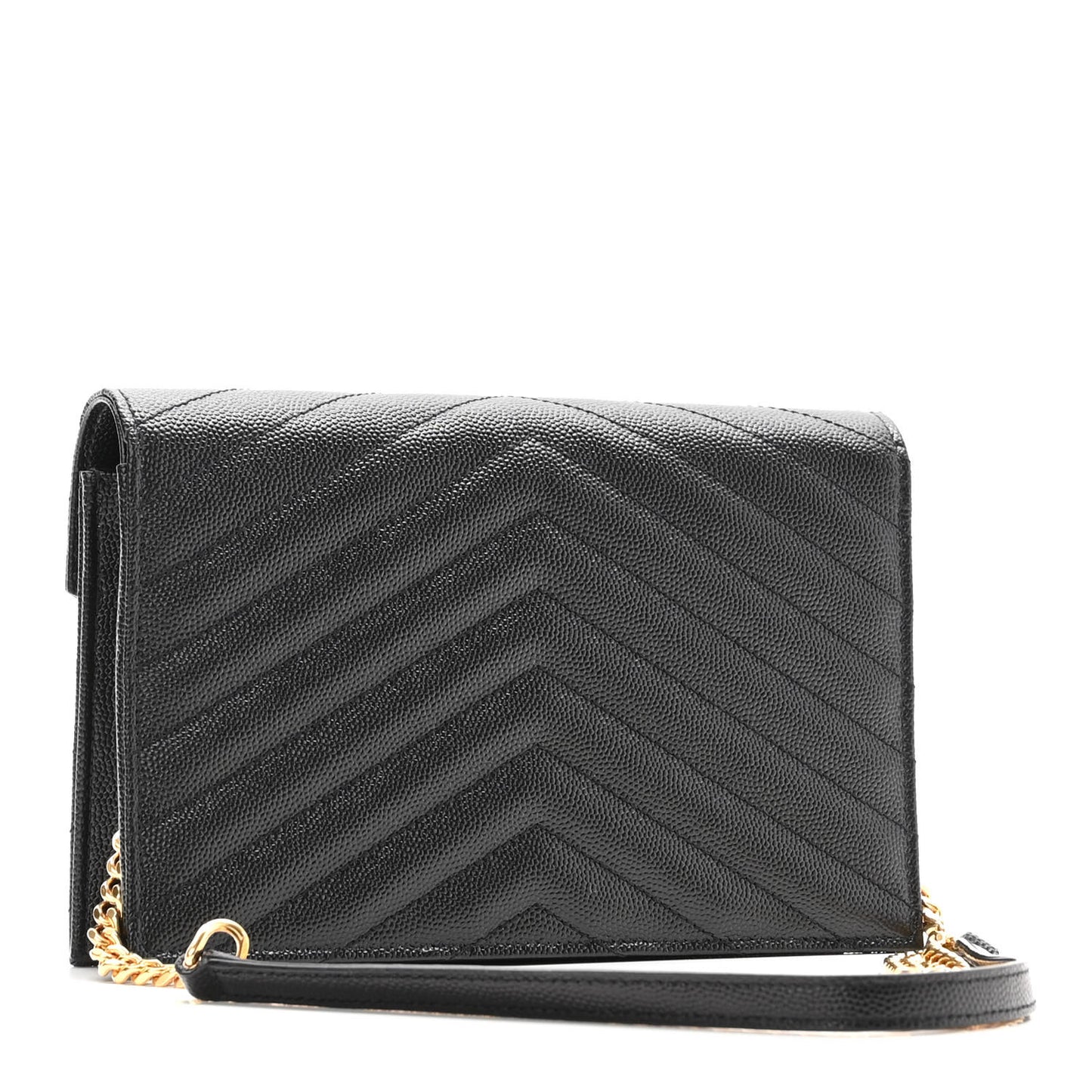 Grain De Poudre Matelasse Chevron Monogram Envelope Chain Wallet Black