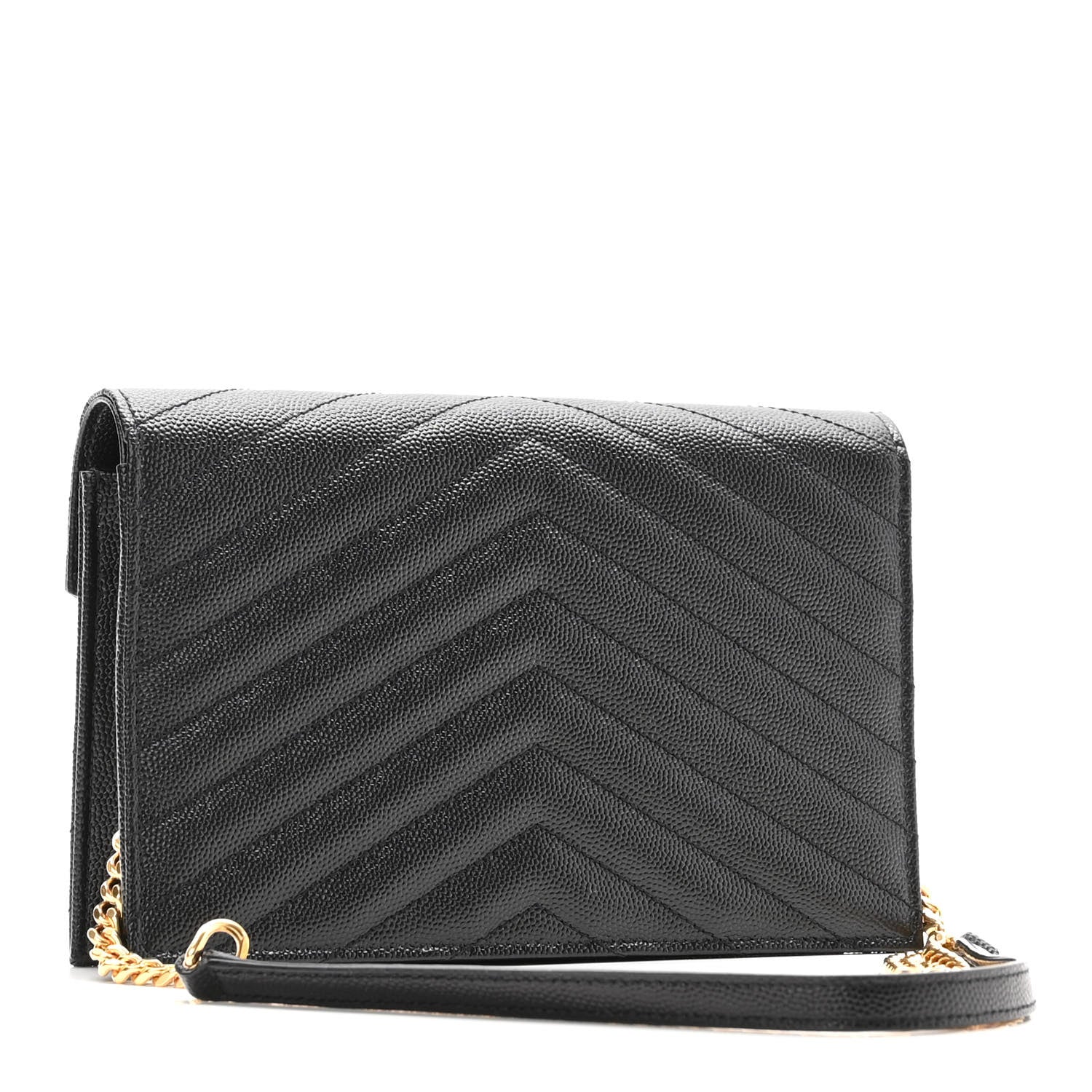 Saint Laurent Grain De Poudre Matelasse Chevron Monogram Envelope Chain Wallet Black 3 of 10