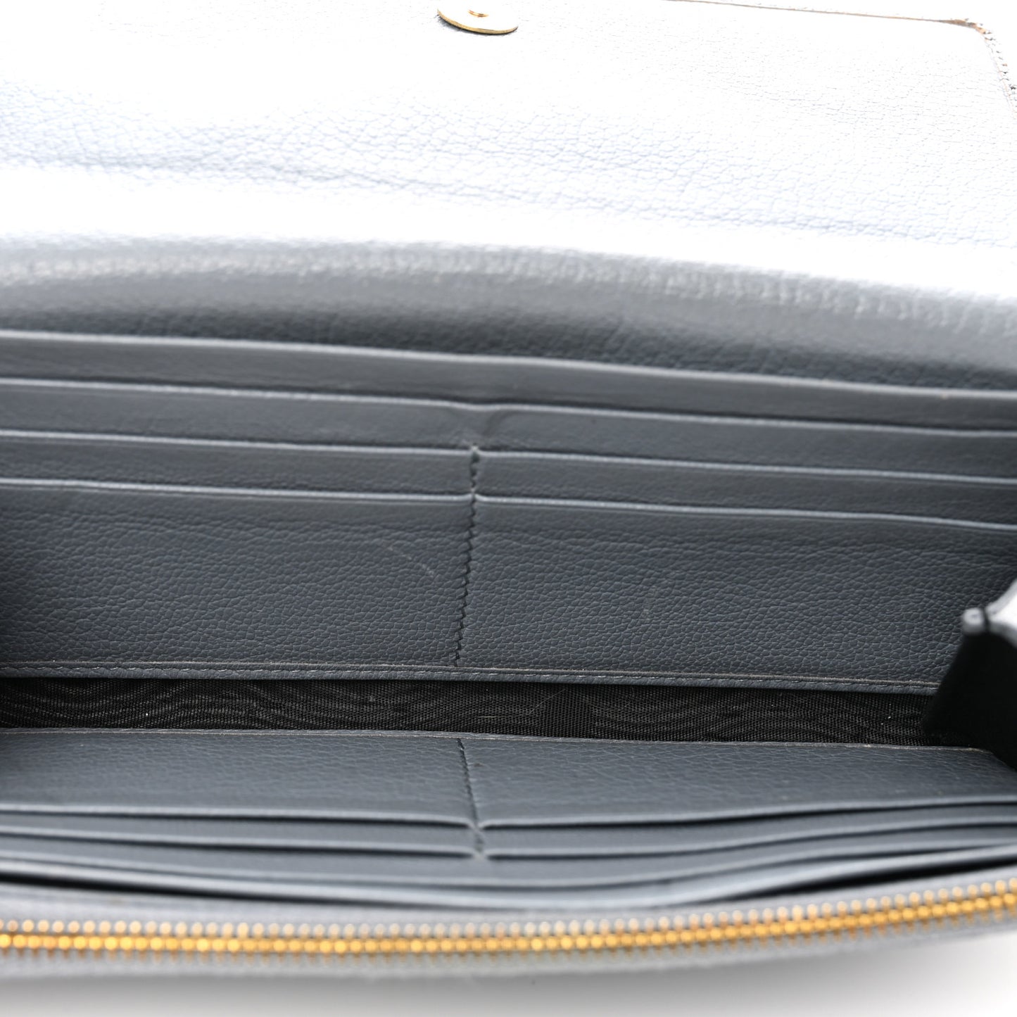 Chevre Gold Metallic Edge Hardware Continental Flap Wallet Bleu Acier