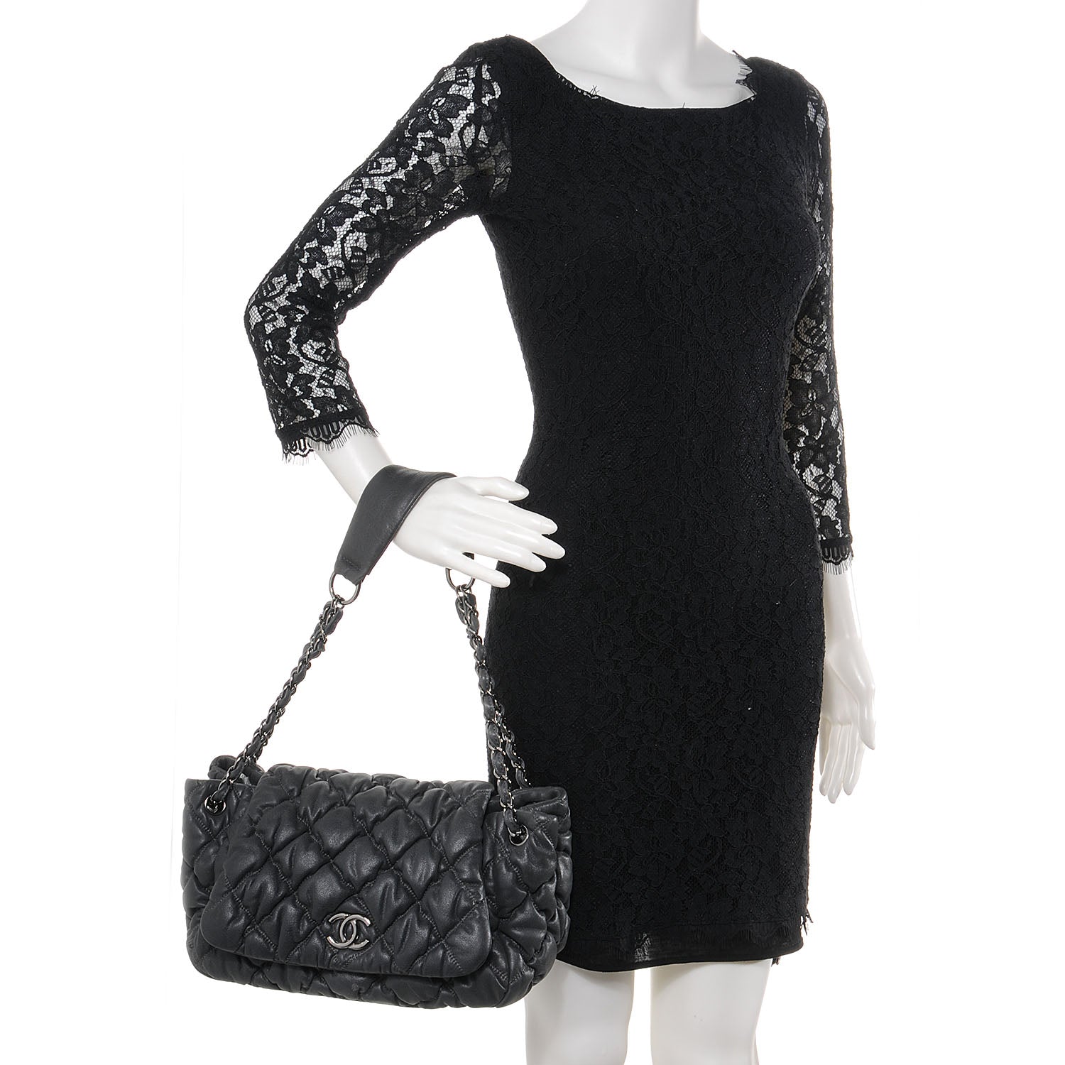 Chanel Iridescent Calfskin Bubble Quilt Flap Grey 2 of 7
