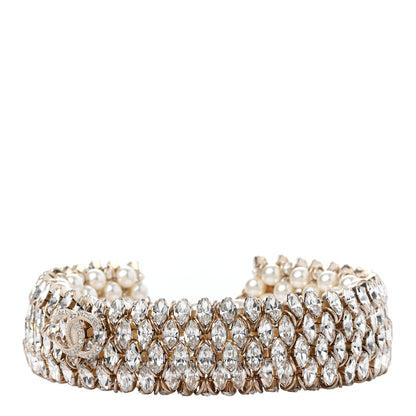 Chanel Pearl Crystal CC Choker Necklace Gold 1 of 5