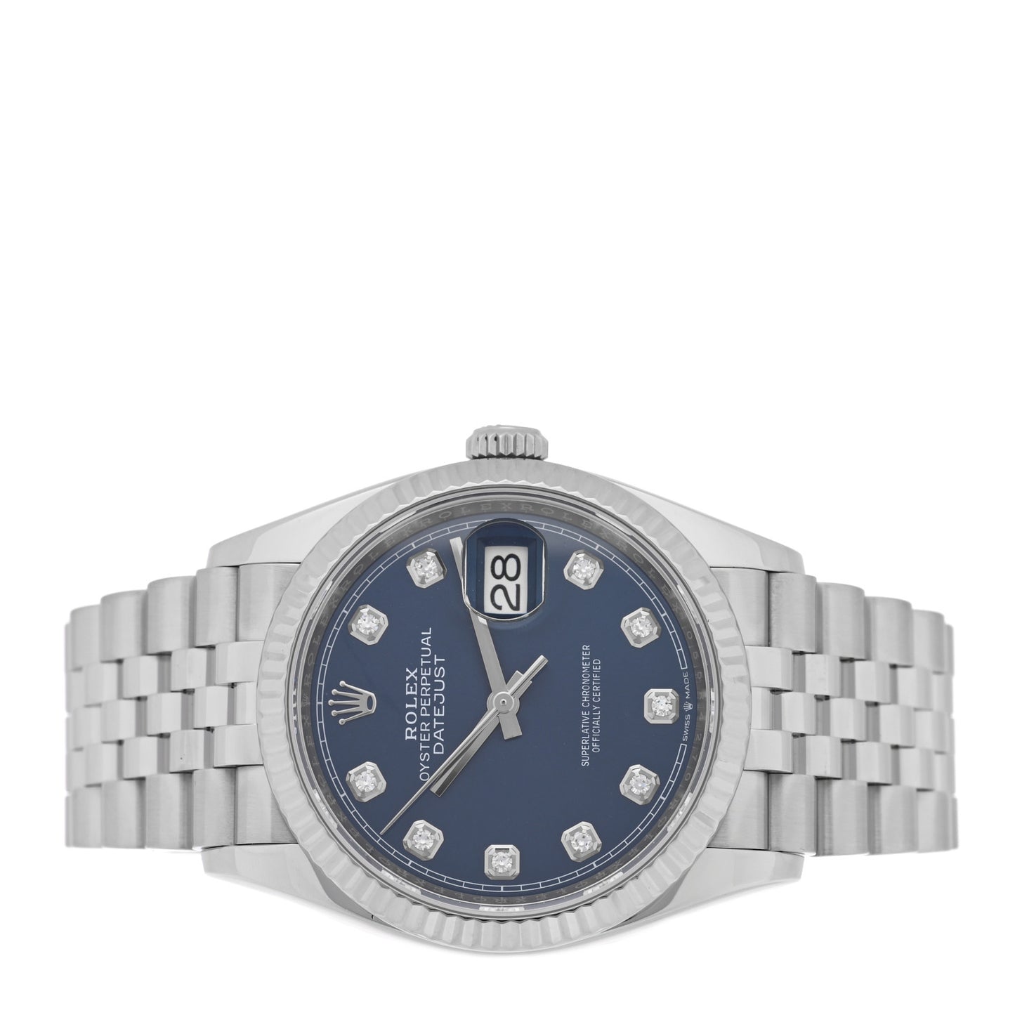 Stainless Steel 18K White Gold Diamond 36mm Oyster Perpetual Datejust Watch Bright Blue 126234