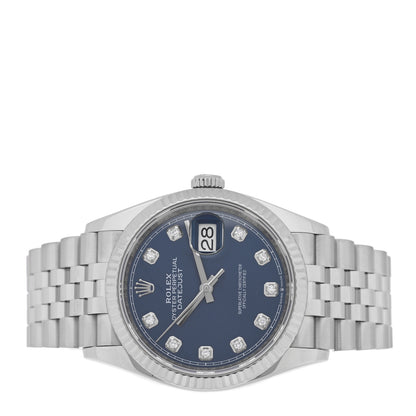 Rolex Stainless Steel 18K White Gold Diamond 36mm Oyster Perpetual Datejust Watch Bright Blue 126234 2 of 5