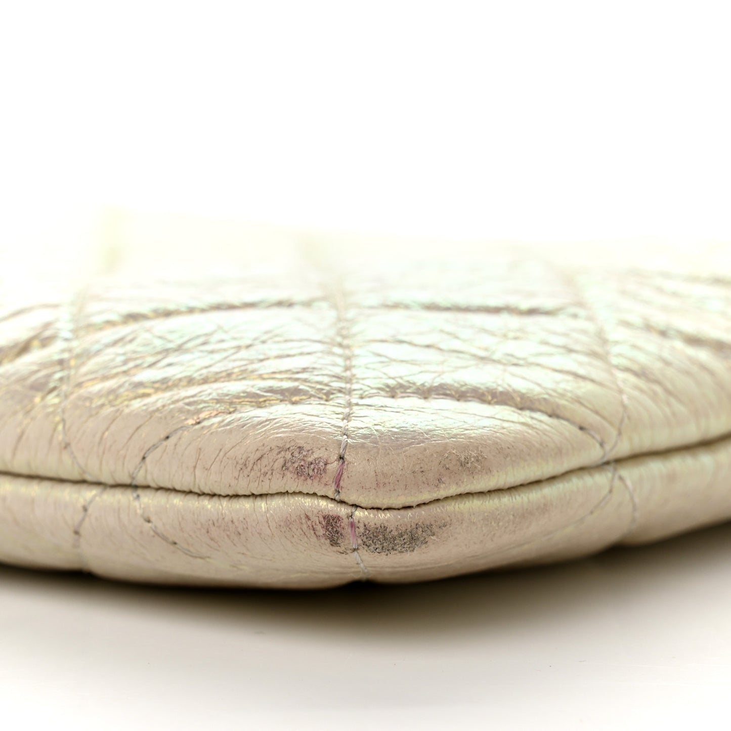 Iridescent Lambskin Quilted Medium Cosmetic Case Ivory