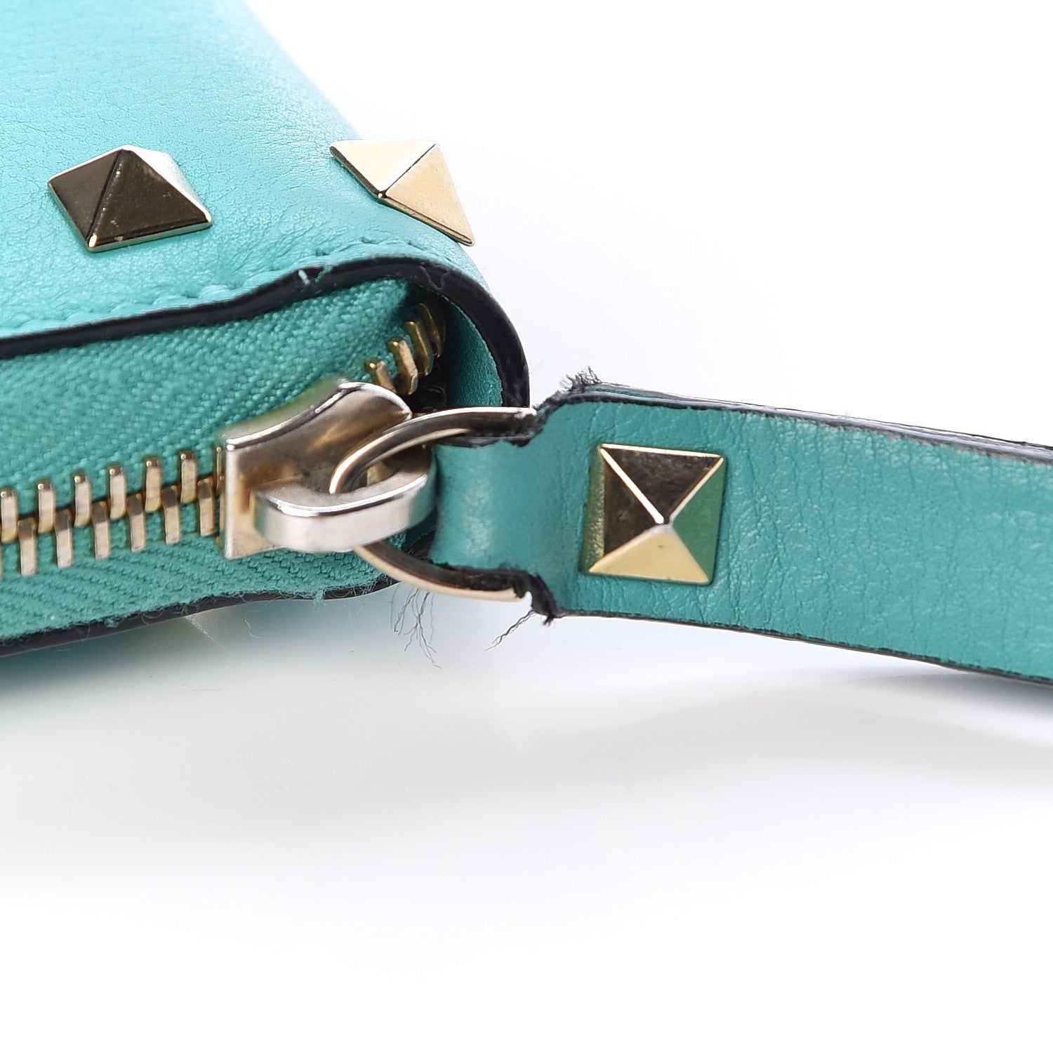 Valentino Garavani Calfskin Rockstud Zip Around Coin Case Card Holder Opaline Green 8 of 10
