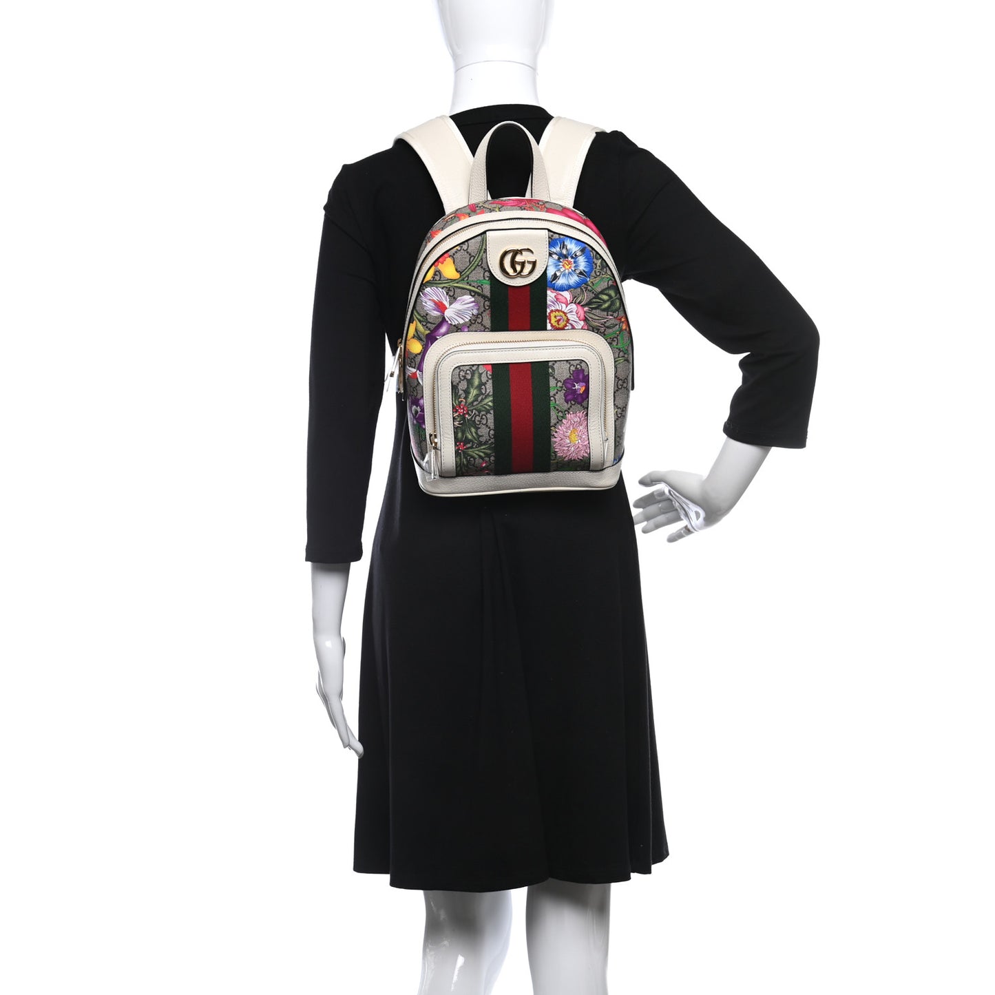 GG Supreme Monogram Flora Web Small Ophidia Day Backpack White