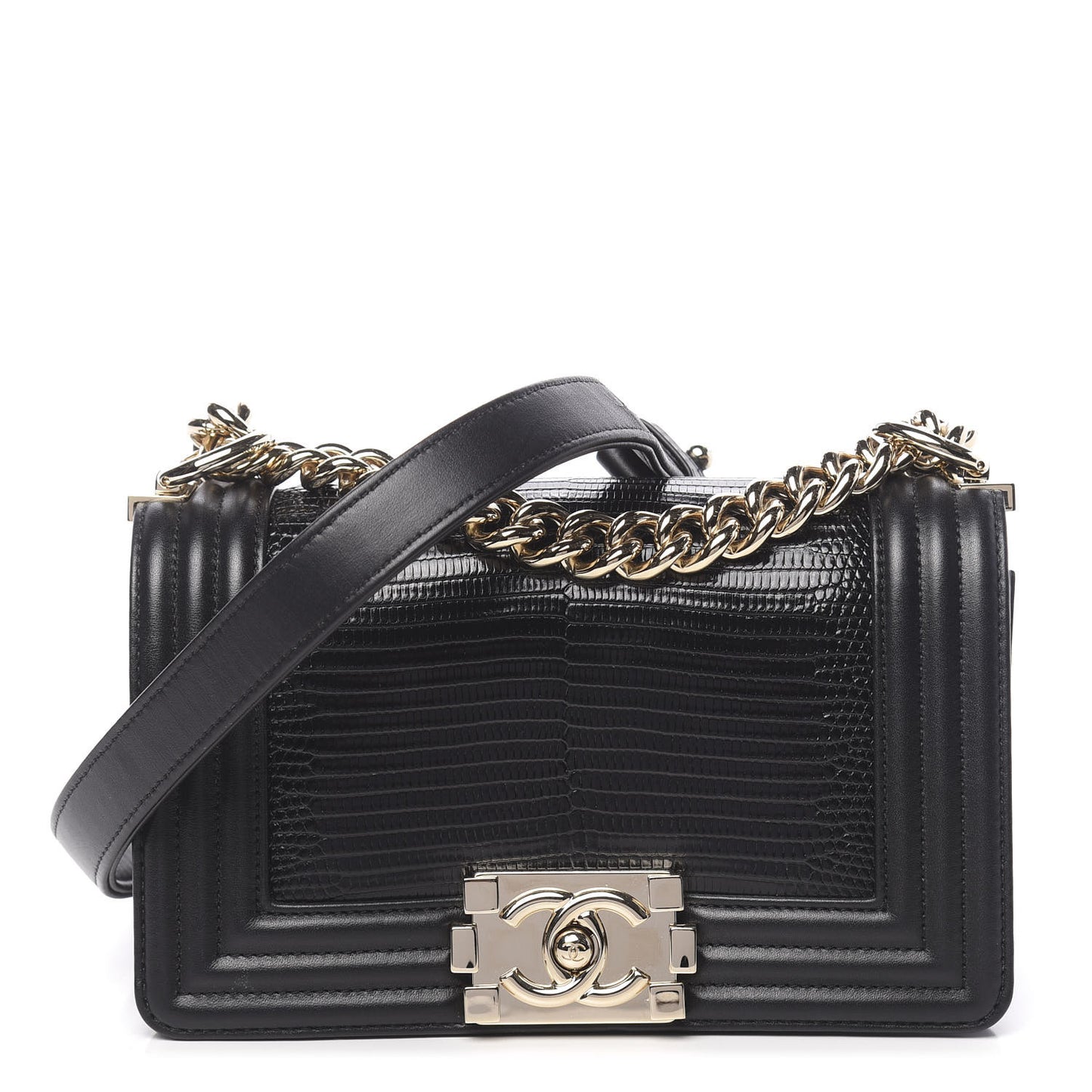 Lizard Calfskin Small Boy Flap Black