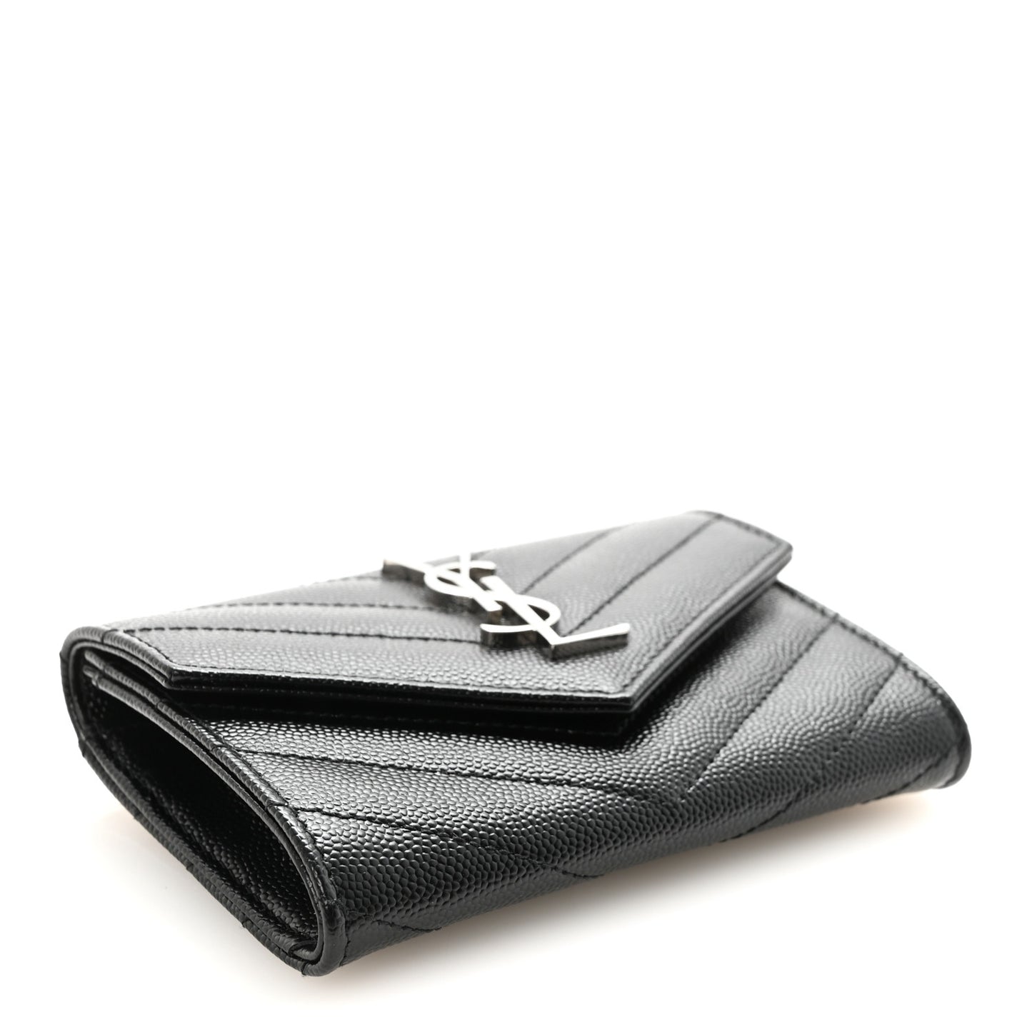 Grain De Poudre Matelasse Chevron Small Monogram Envelope Wallet Black