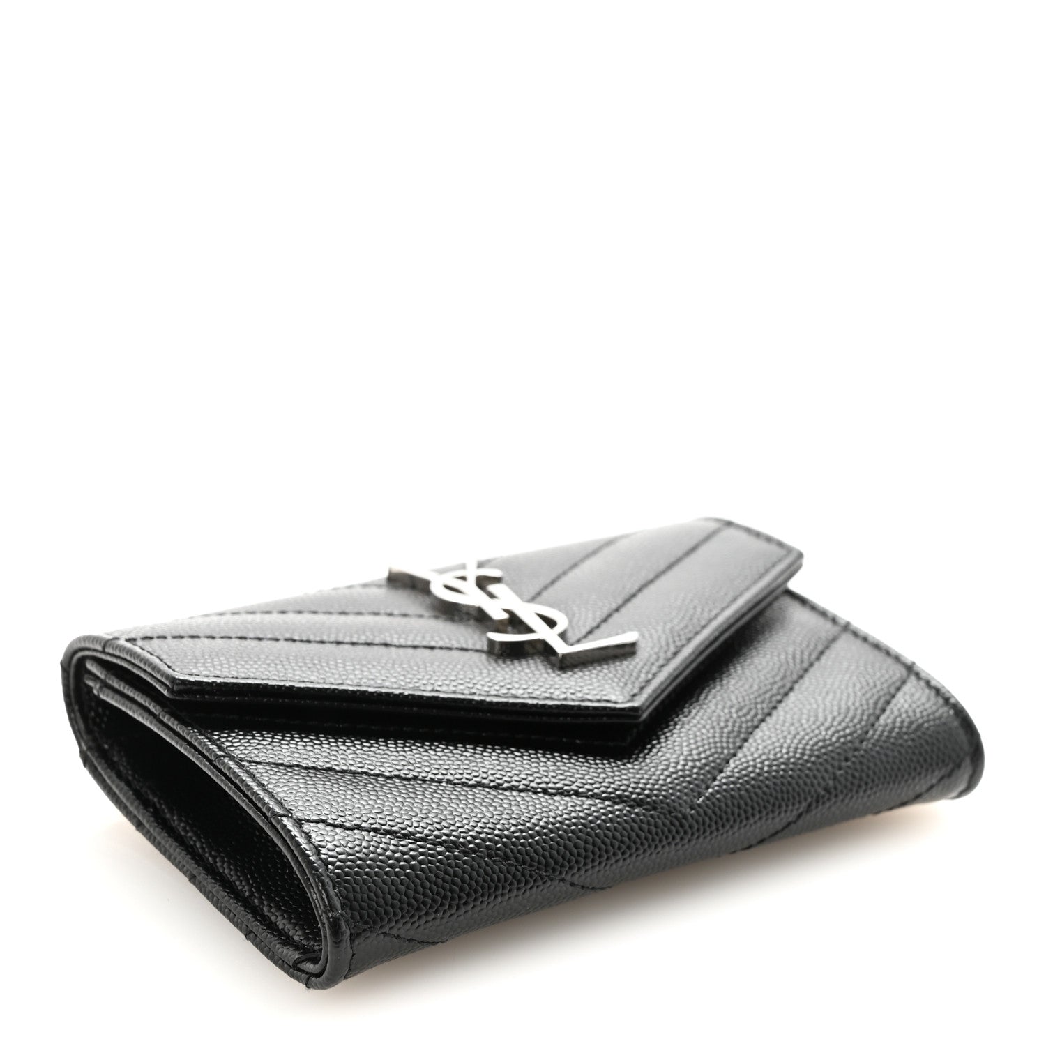 Saint Laurent Grain De Poudre Matelasse Chevron Small Monogram Envelope Wallet Black 4 of 7