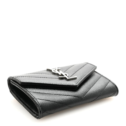 Saint Laurent Grain De Poudre Matelasse Chevron Small Monogram Envelope Wallet Black 4 of 7