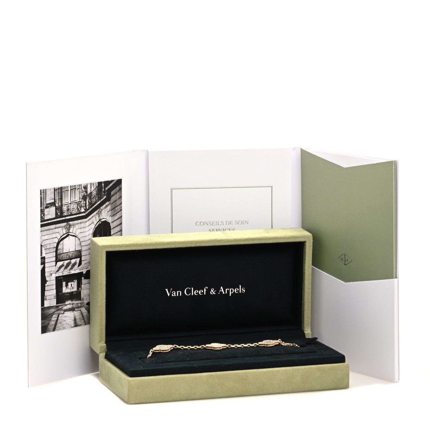Van Cleef & Arpels 18K Yellow Gold Mother of Pearl 5 Motifs Vintage Alhambra Bracelet 6 of 6
