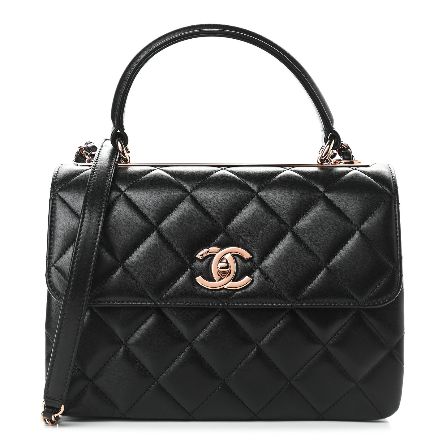 Lambskin Quilted Small Trendy CC Dual Handle Flap Bag Black