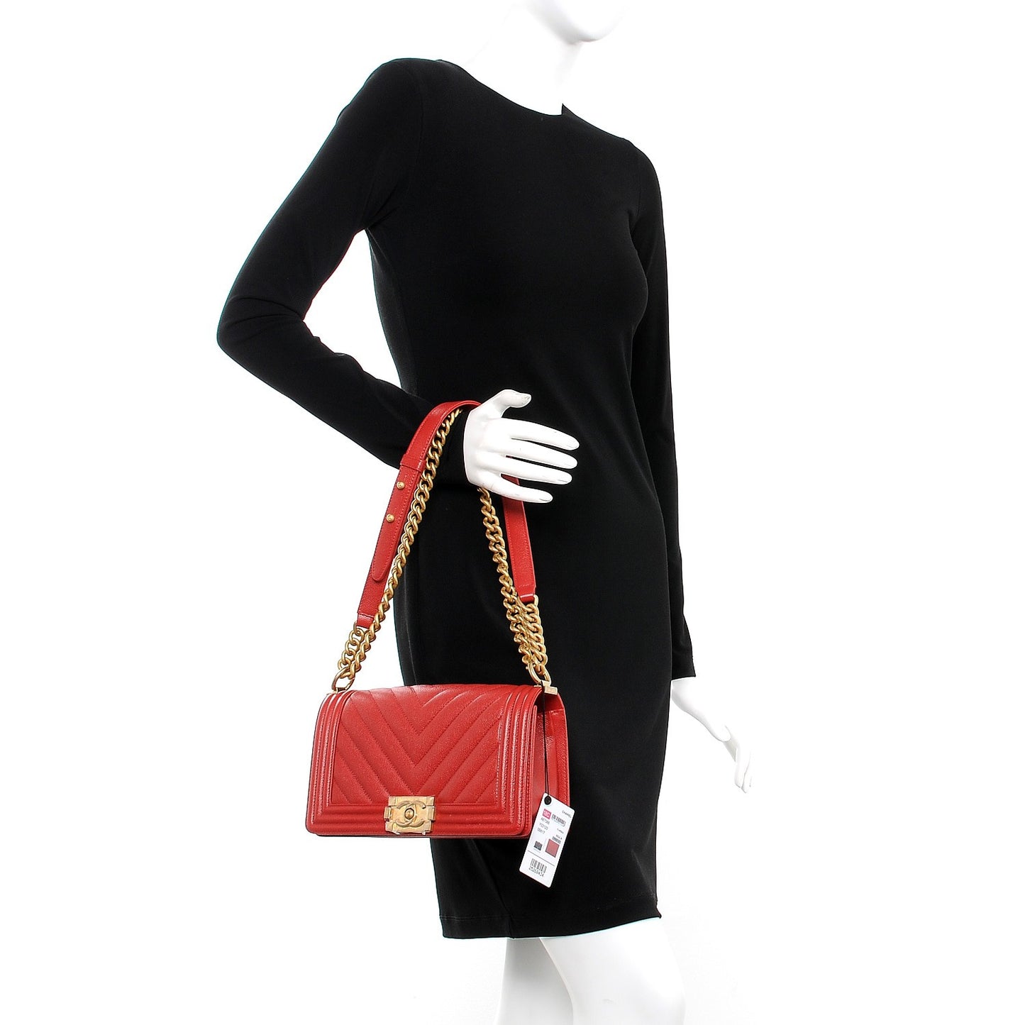 Caviar Chevron Quilted Medium Boy Flap Red
