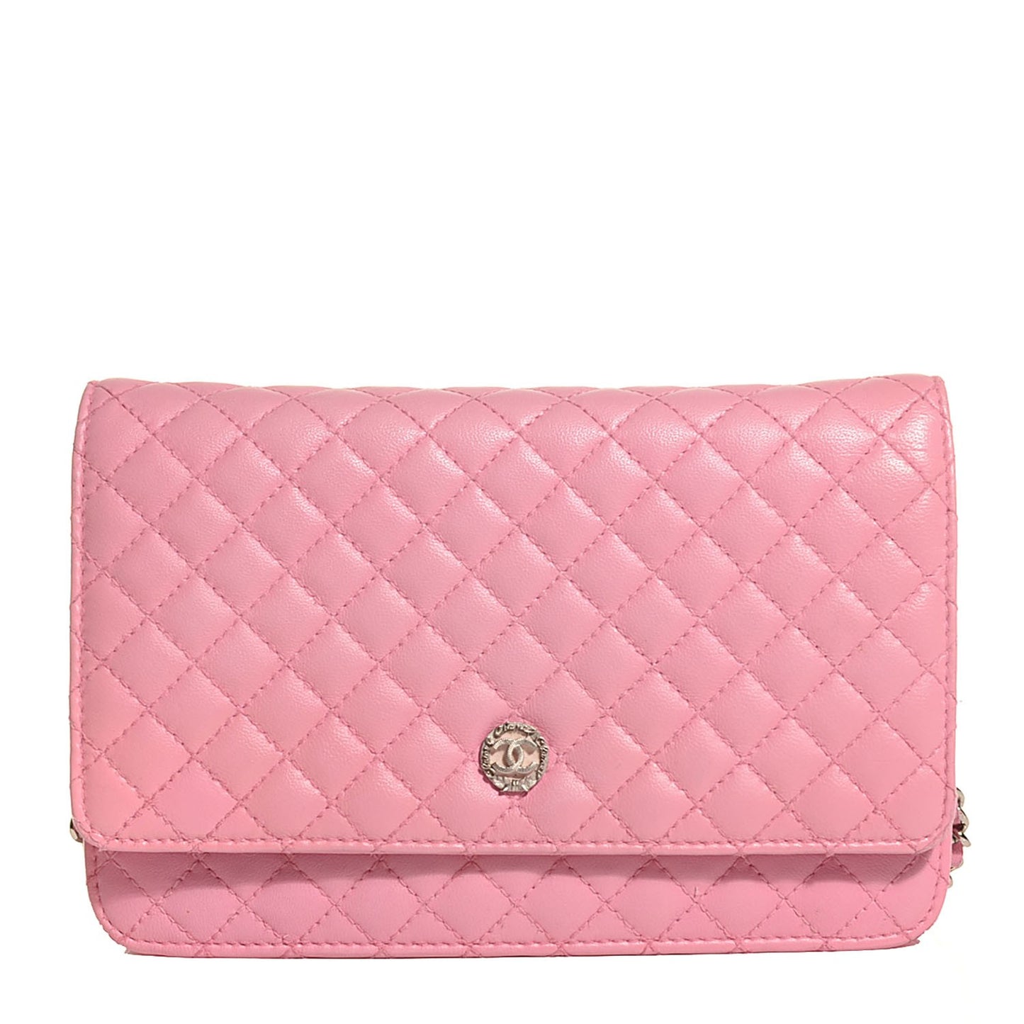 Lambskin Micro Quilted Wallet On Chain WOC Pink