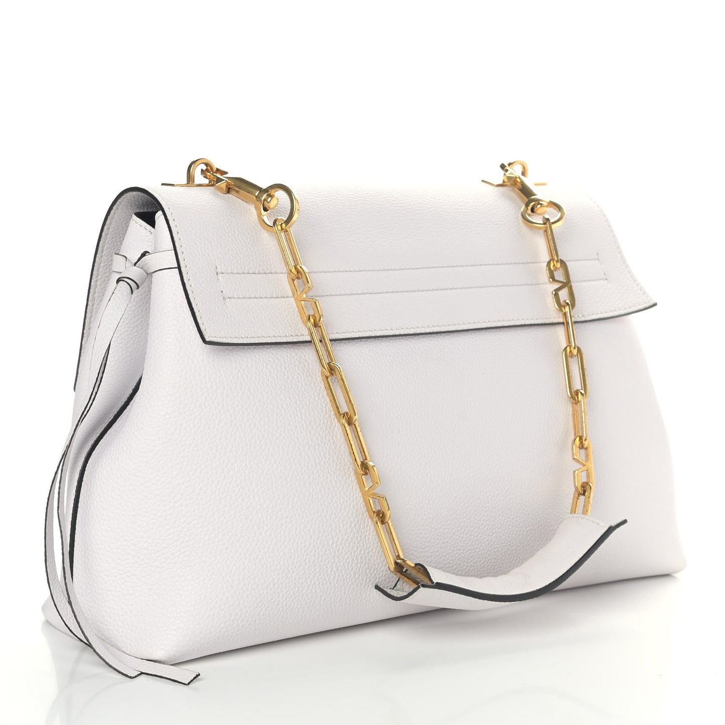 Pebbled Calfskin Large VRing Chain Shoulder Bag White