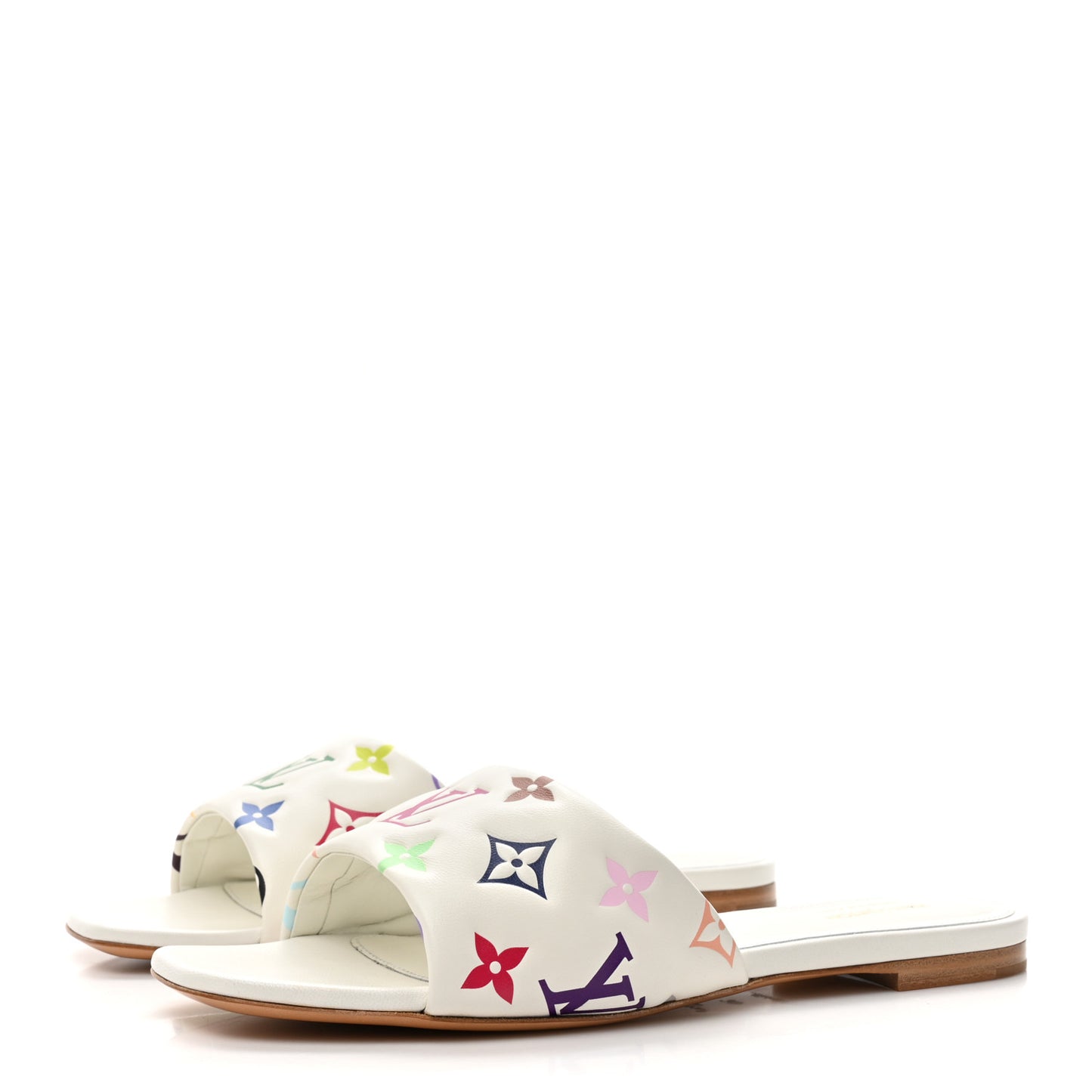 LV X TM Lambskin Monogram 6AM Flat Mule Sandals 39 White Multicolor