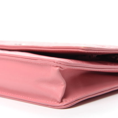 Chanel Lambskin Camellia Embossed Wallet On Chain WOC Pink 7 of 11