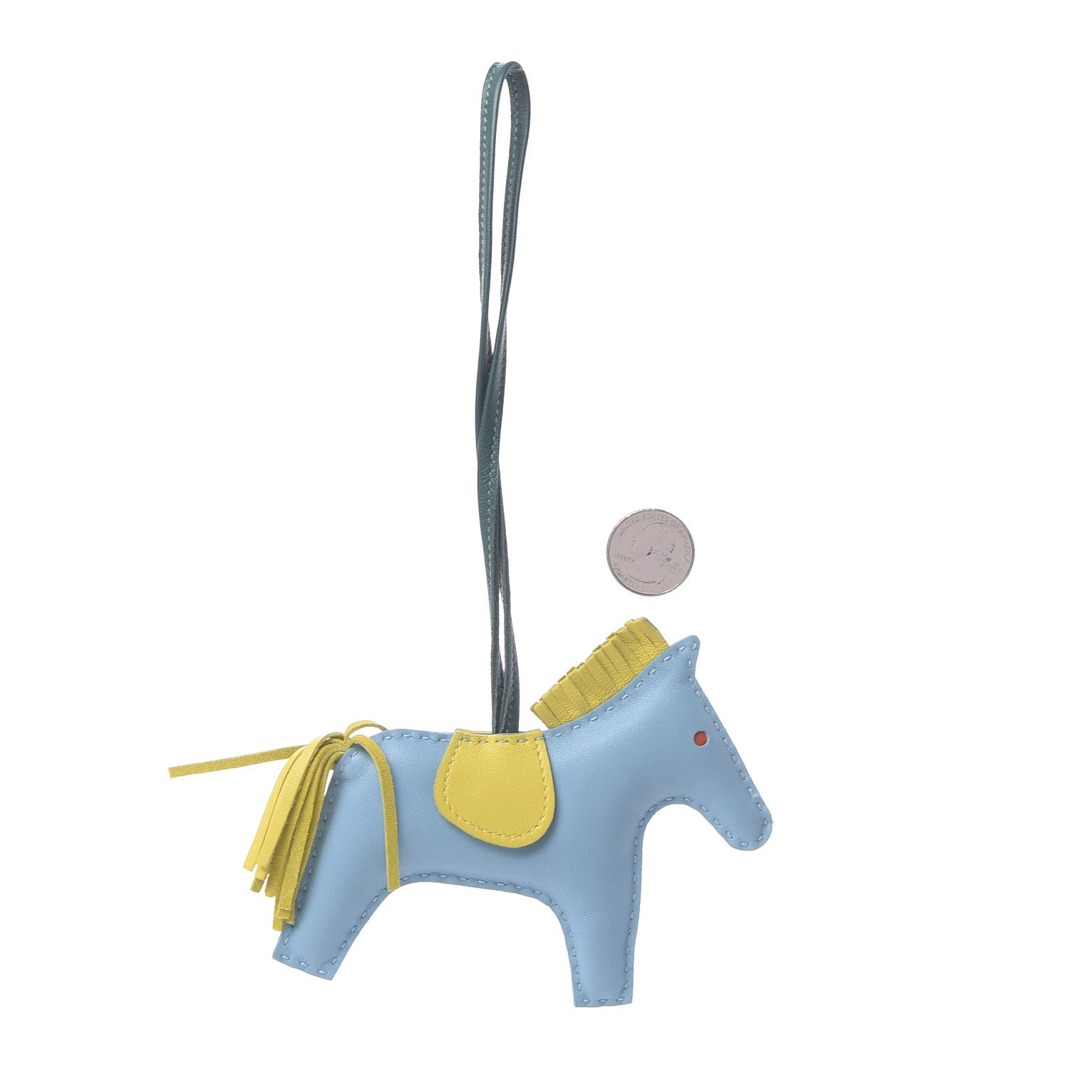 Hermes Milo Lambskin Grigri Rodeo Horse Bag Charm MM Bleu Celeste Lime Malachite 2 of 4