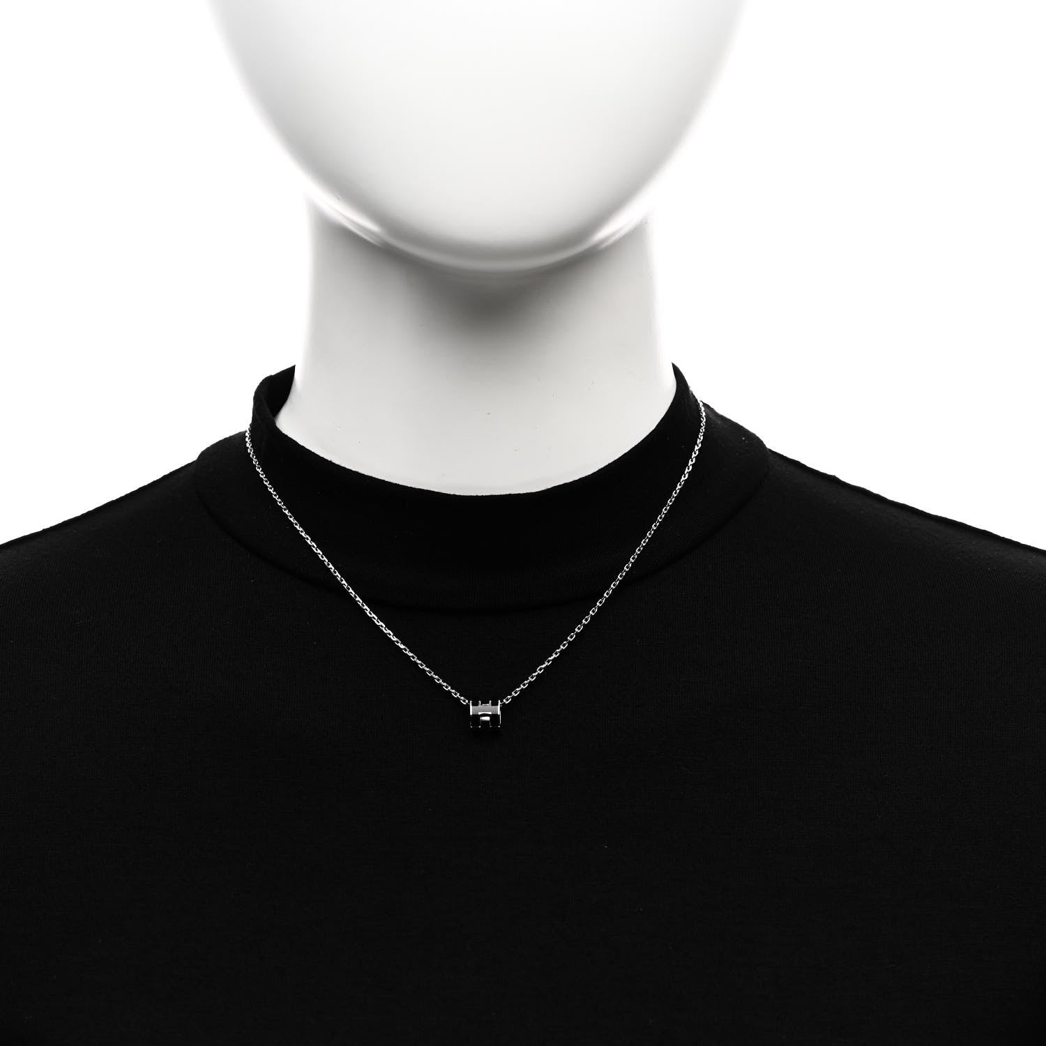Hermes Lacquered Palladium Mini Pop H Pendant Necklace Black 2 of 8