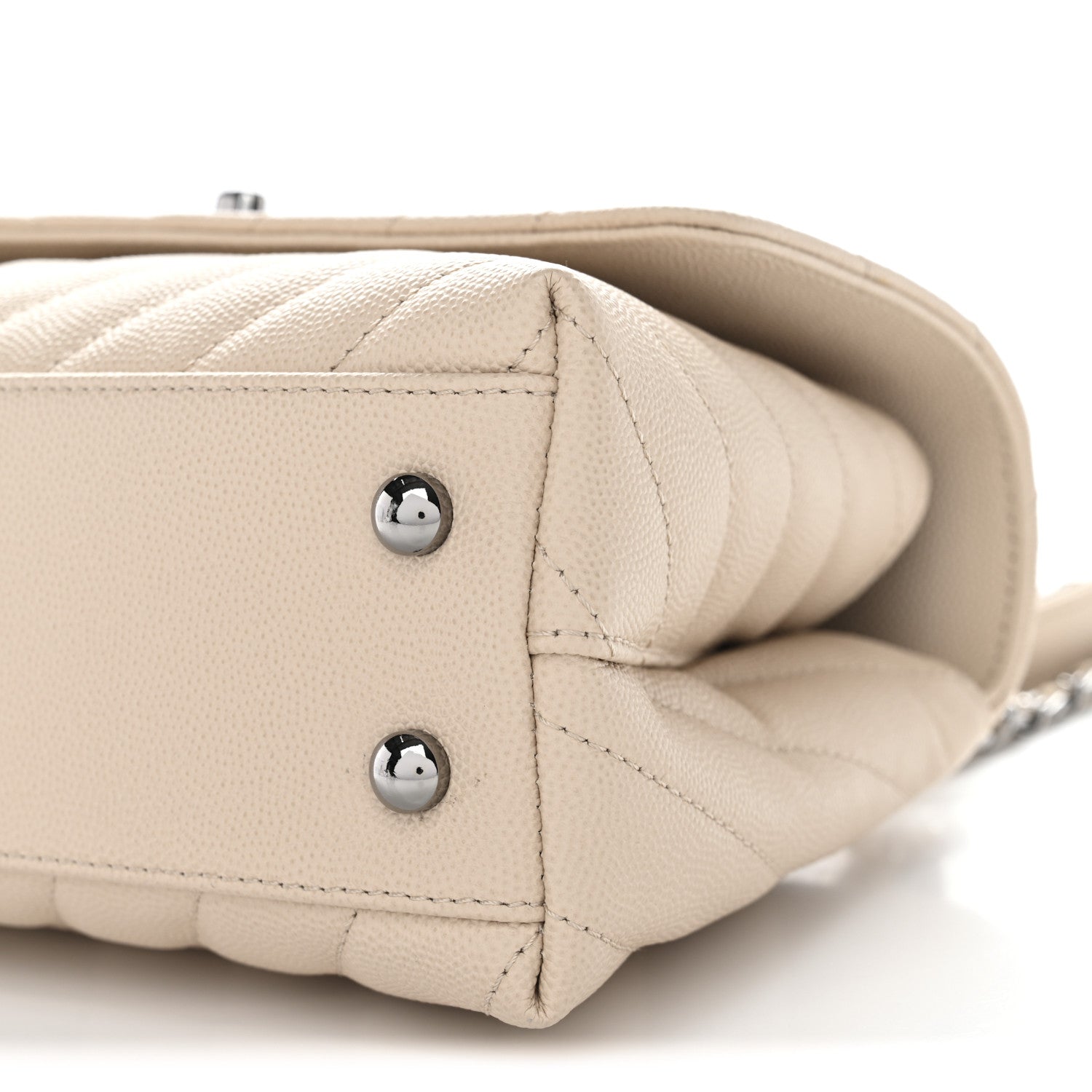 Chanel Caviar Chevron Quilted Mini Coco Handle Flap Beige 11 of 12
