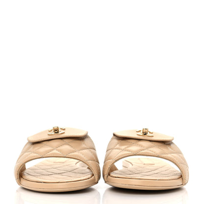Chanel Lambskin Quilted CC Turnlock Sandals 40 Beige 2 of 9