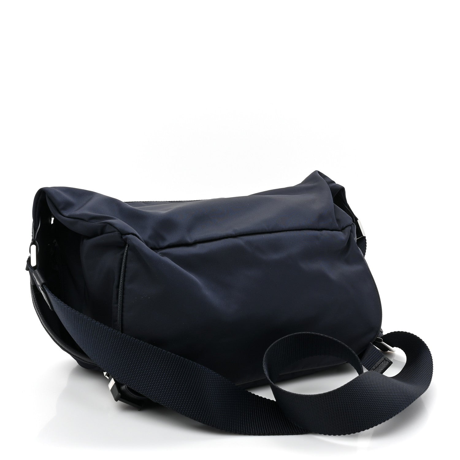 Prada Re-Nylon Saffiano Double Snap Buckle Zip Flap Shoulder Bag Bleu 3 of 12