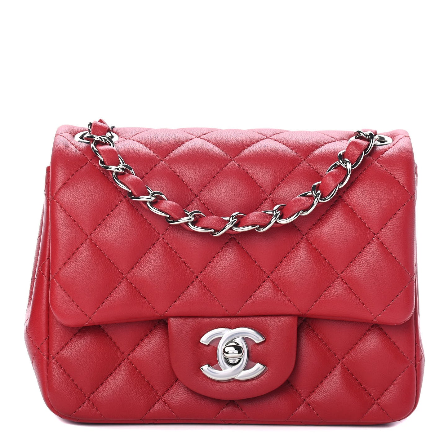 Lambskin Quilted Mini Square Flap Red