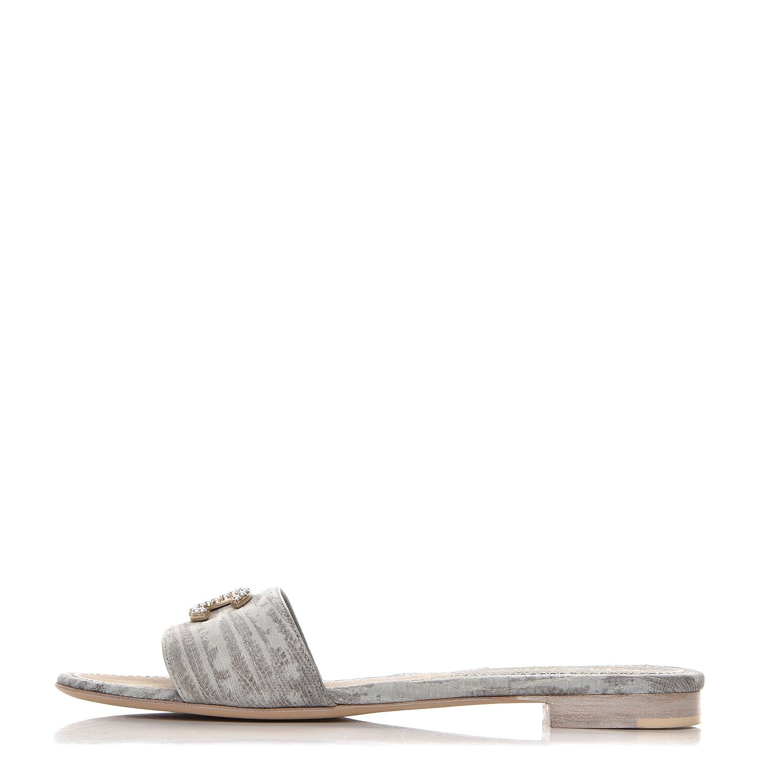 Chanel Lizard Pearl CC Sandals 37.5 Grey White 1 of 9