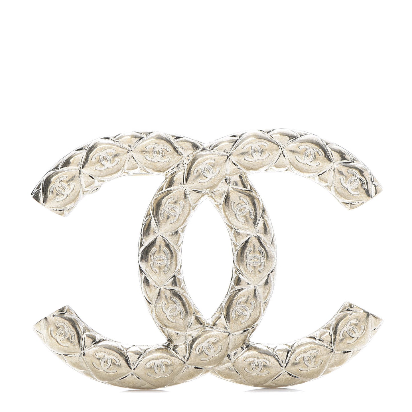 Metal CC Diamond Quilted Brooch Light Gold
