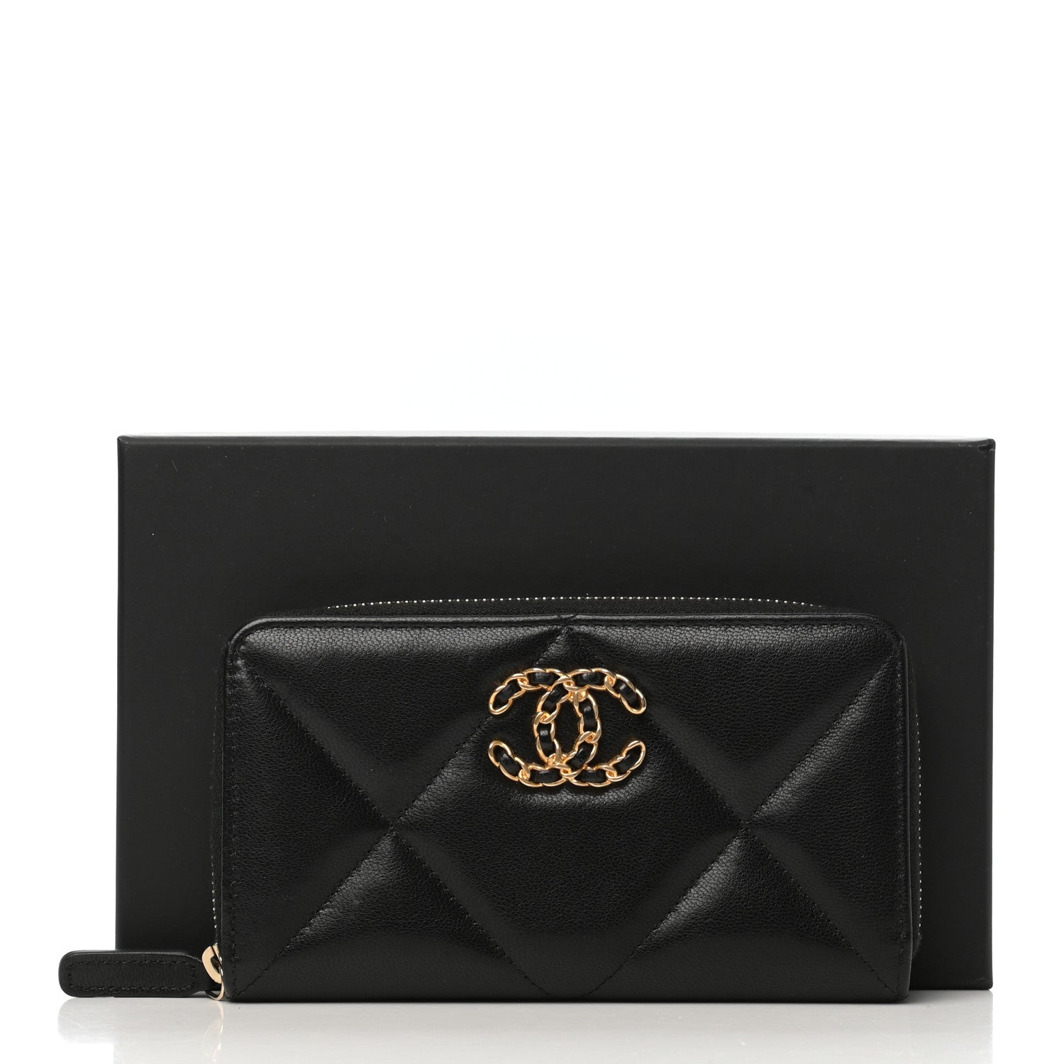 Chanel Shiny Goatskin Quilted Chanel 19 Long Zipped Around Wallet Black 9 of 9