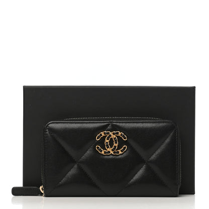 Chanel Shiny Goatskin Quilted Chanel 19 Long Zipped Around Wallet Black 9 of 9