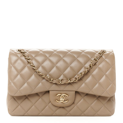 Chanel Lambskin Quilted Jumbo Double Flap Dark Beige 1 of 11